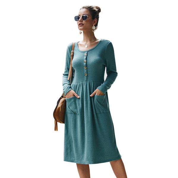 slim fit knitted crew neck long sleeve knee length warm pleated loose swing pullover long sweater casual dresses with pockets and buttons, Black;gray
slim fit knitted crew neck long sleeve knee length warm pleated loose swing pullover long sweater casual dresses with pockets and buttons, Black;gray