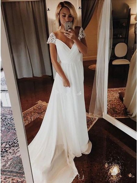 boho bridesmaid dresses deep v-neck cap sleeves court train beach garden bridal gowns a line chiffon chic castle country vestidoe de, White;pink
boho bridesmaid dresses deep v-neck cap sleeves court train beach garden bridal gowns a line chiffon chic castle country vestidoe de, White;pink