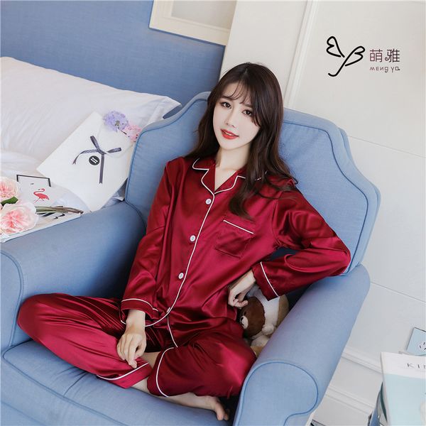 imitation silk elastic silk satin solid green red pajamas for women's home wear pajamas, Black;red
imitation silk elastic silk satin solid green red pajamas for women's home wear pajamas, Black;red