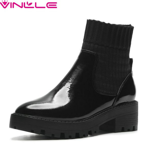 vvinlle 2019 fashion women ankle boots slip on genuine leather round toe square med heel fashion solid ladies shoes size 34-39, Black
vvinlle 2019 fashion women ankle boots slip on genuine leather round toe square med heel fashion solid ladies shoes size 34-39, Black