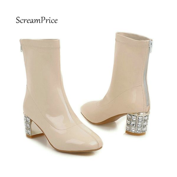 fashion rhinestone thick high heel patent leather female ankle boots women autumn winter boots back zip large size black white
fashion rhinestone thick high heel patent leather female ankle boots women autumn winter boots back zip large size black white