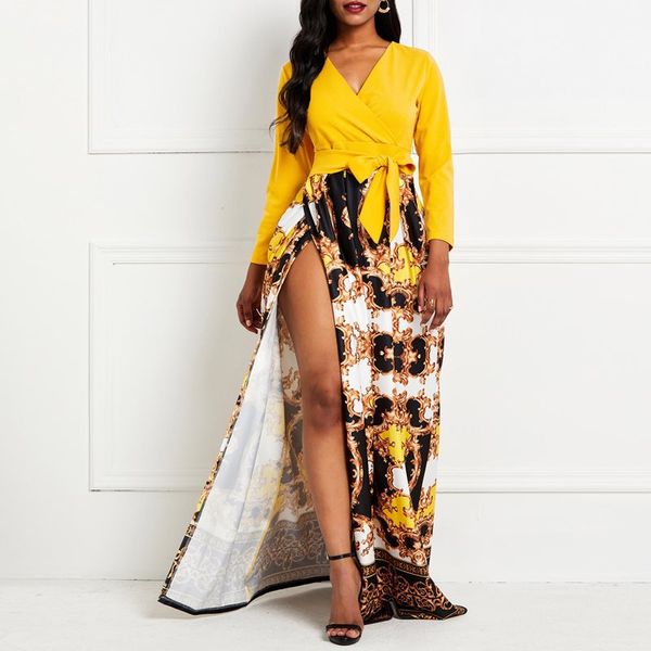 autumn african printed long dress women v neck patchwork split lace up yellow fashion 2019 female party casual maxi dresses, Black;gray
autumn african printed long dress women v neck patchwork split lace up yellow fashion 2019 female party casual maxi dresses, Black;gray