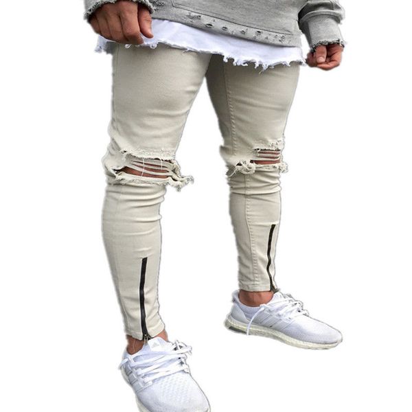 men's hip hop slim fit biker hole straight pants elastic zipper denim jeans skinny frayed distressed rip trousers, Blue
men's hip hop slim fit biker hole straight pants elastic zipper denim jeans skinny frayed distressed rip trousers, Blue