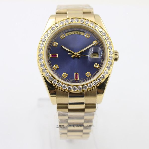 luxury daydate chronometer automatic movement mens wristwatch diamon bezel full yellow gold belt blue face with calendar folding clasp, Slivery;brown
luxury daydate chronometer automatic movement mens wristwatch diamon bezel full yellow gold belt blue face with calendar folding clasp, Slivery;brown