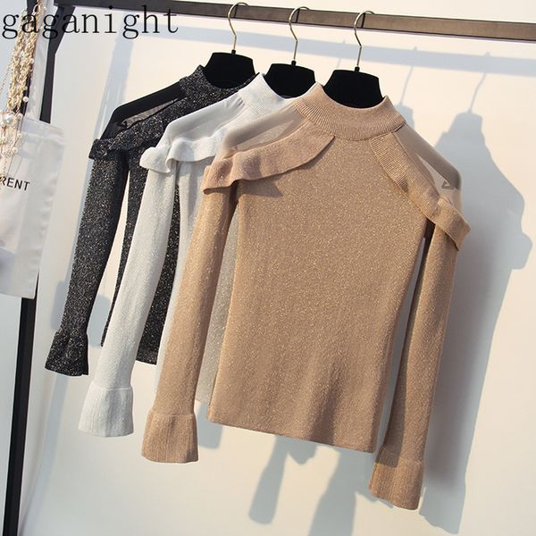 gaganight solid women lurex sweater long sleeves o neck ruffles pullovers office lady korea mesh knitted jumper full femme, White;black
gaganight solid women lurex sweater long sleeves o neck ruffles pullovers office lady korea mesh knitted jumper full femme, White;black
