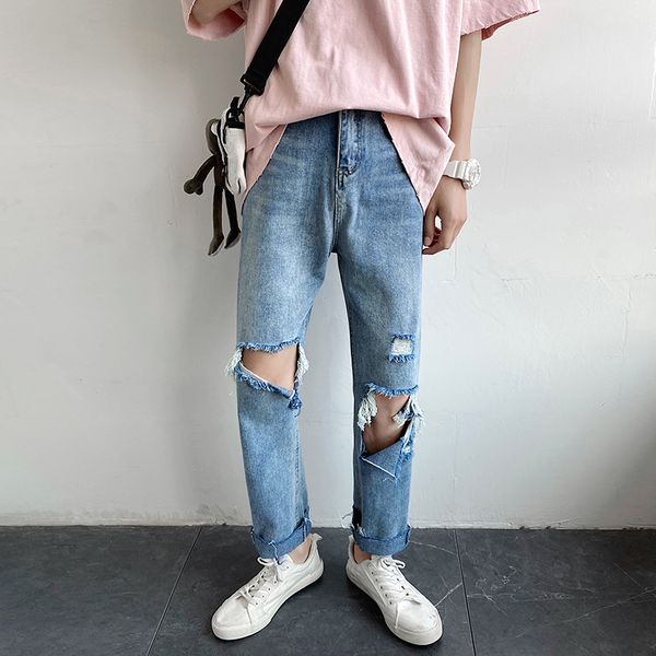 summer torn hole jeans men's fashion solid color casual straight jeans men streetwear loose hip hop ripped denim pants s-2xl, Blue
summer torn hole jeans men's fashion solid color casual straight jeans men streetwear loose hip hop ripped denim pants s-2xl, Blue