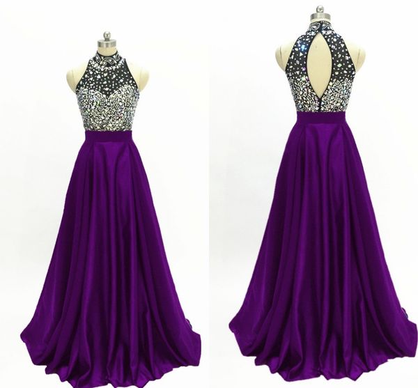 purple satin empire waist prom homecoming dresses high neck keyhole backless crystal beads a-line evening gowns elegant formal dress cheap, Black
purple satin empire waist prom homecoming dresses high neck keyhole backless crystal beads a-line evening gowns elegant formal dress cheap, Black