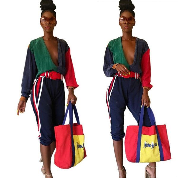women long sleeves v neck colors patchwork casual club party pants side stripes long jumpsuit rompers, Black;white
women long sleeves v neck colors patchwork casual club party pants side stripes long jumpsuit rompers, Black;white