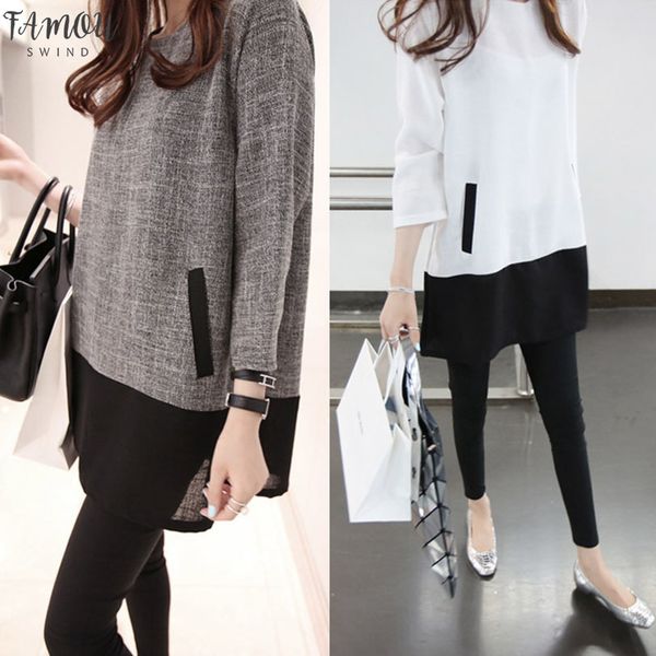 women blouses 2020 autumn winter long sleeve o neck patchwork loose casual women shirts plus size fashionable long shirts, White
women blouses 2020 autumn winter long sleeve o neck patchwork loose casual women shirts plus size fashionable long shirts, White