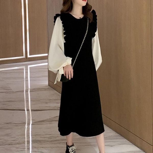 puff sleeve dress for women spring knitted fake two piece patchwork korean office ladies causal sweet long dresses vestidos, Black;gray
puff sleeve dress for women spring knitted fake two piece patchwork korean office ladies causal sweet long dresses vestidos, Black;gray