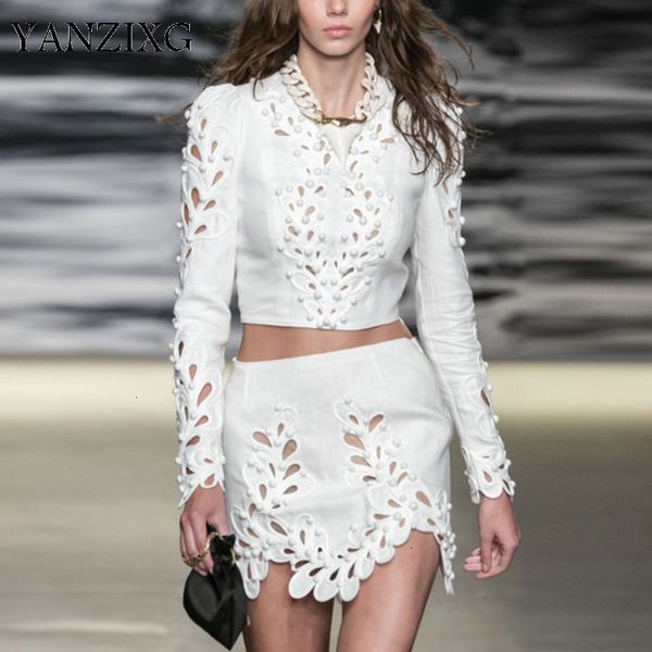 2019 autumn solid white color heavy embroidery hollow out nail pearl shirt irregular overskirt suit d136
2019 autumn solid white color heavy embroidery hollow out nail pearl shirt irregular overskirt suit d136