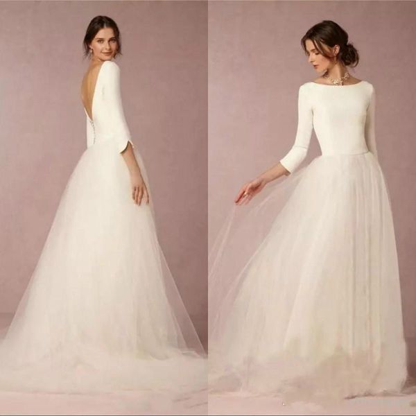 modest wedding dresses a line backless 2020 bridal gowns with long sleeves simple designer tulle skirt sweep train 00010, White
modest wedding dresses a line backless 2020 bridal gowns with long sleeves simple designer tulle skirt sweep train 00010, White