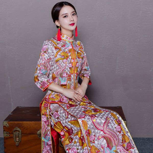 embroidery dragon wedding dress chinese style costume phoenix cheongsam evening dress show clothing slim style for the wedding, Red
embroidery dragon wedding dress chinese style costume phoenix cheongsam evening dress show clothing slim style for the wedding, Red