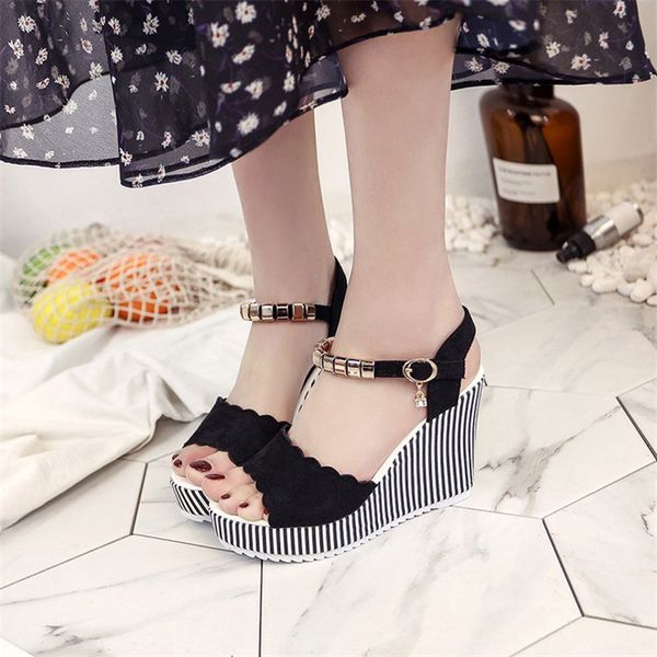 open toe gingham wedges 10cm high heel sandals women 2019 summer shoes women buckle strap string bead chain ladies shoes, Black
open toe gingham wedges 10cm high heel sandals women 2019 summer shoes women buckle strap string bead chain ladies shoes, Black