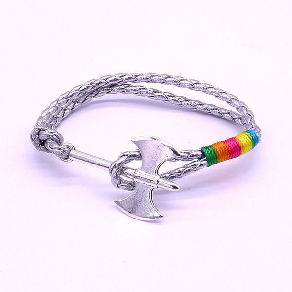 leather rope bracelet fashion anchor alloy bracelet navy style axe woven leather rope men and women jewelry gift, White