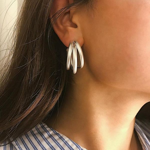 women's semi-circular personality irregular matte geometric earrings female, retro simple c type tube earrings, Golden;silver
women's semi-circular personality irregular matte geometric earrings female, retro simple c type tube earrings, Golden;silver