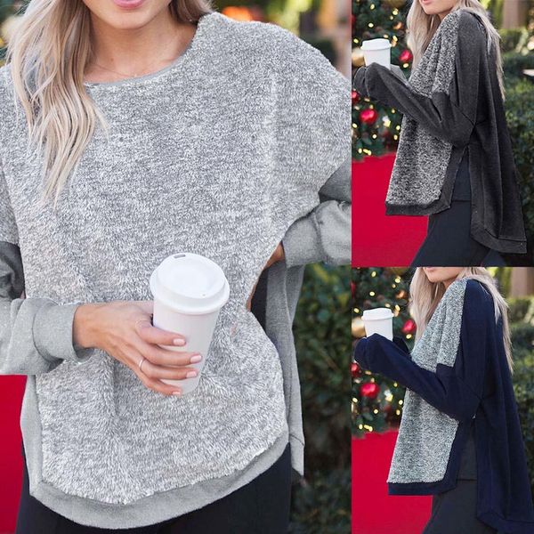 autumn winter casual women loose round plush patchwork side slit long sleeve pullover sweatshirt female casual coat, Black
autumn winter casual women loose round plush patchwork side slit long sleeve pullover sweatshirt female casual coat, Black