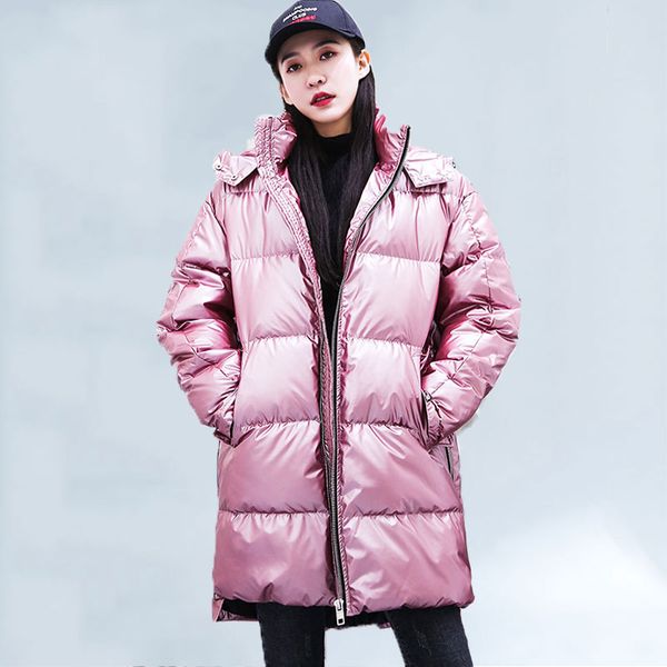 2019 winter new pink glossy cotton coat women plus size hooded long waterproof snowsuit korean loose thick winter jacket women, Black
2019 winter new pink glossy cotton coat women plus size hooded long waterproof snowsuit korean loose thick winter jacket women, Black