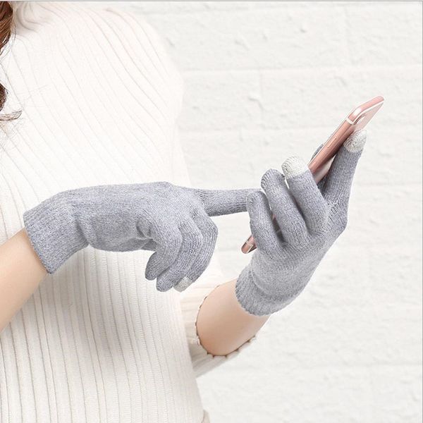 

meihuida зима женщины вязаный сенсорный экран полный пальцами перчатки противоскользящие резиновые варежки запястье теплее перчатки, Blue;gray