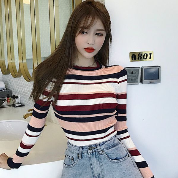 sweater sweters women early autumn long-sleeved body-tight striped sweater women plus size christmas knitted, White;black
sweater sweters women early autumn long-sleeved body-tight striped sweater women plus size christmas knitted, White;black