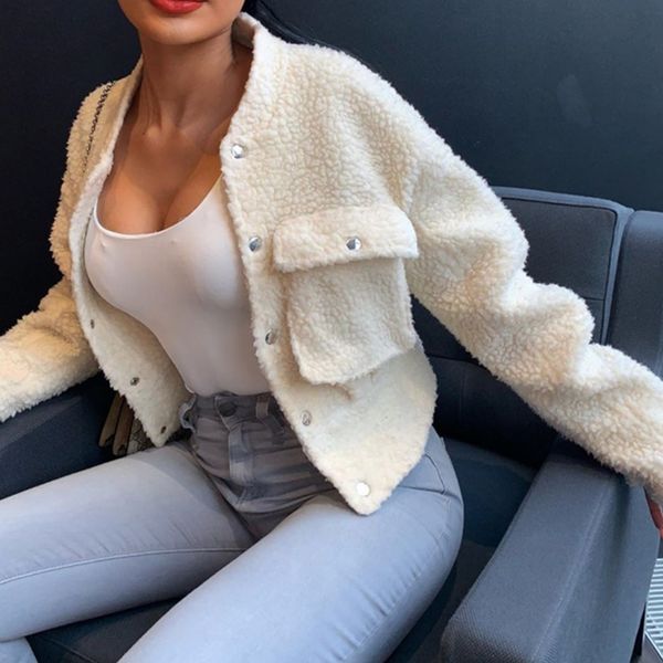 women faux fur coat autumn winter casual warm furry short coat jacket female pocket white teddy outwear, Black
women faux fur coat autumn winter casual warm furry short coat jacket female pocket white teddy outwear, Black