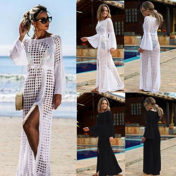 women summer long sleeve knit crochet cover up dresses ladies boho spilt beach white black long dress, Black;gray
women summer long sleeve knit crochet cover up dresses ladies boho spilt beach white black long dress, Black;gray