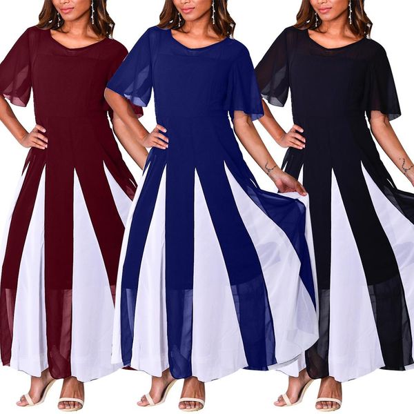 2020 fashion women dress round neck short sleeve high waist color block large swing maxi dress gown party, Black;gray
2020 fashion women dress round neck short sleeve high waist color block large swing maxi dress gown party, Black;gray
