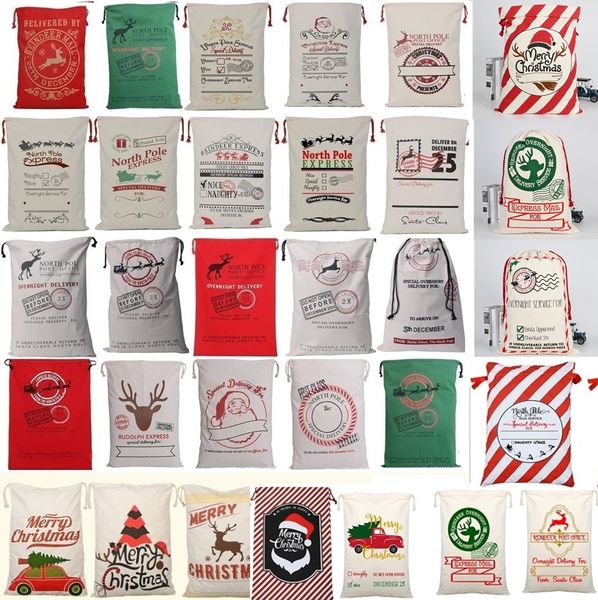 

36 colors christmas large canvas monogrammable santa claus drawstring bag with reindeers, monogramable christmas gifts sack bags 4549