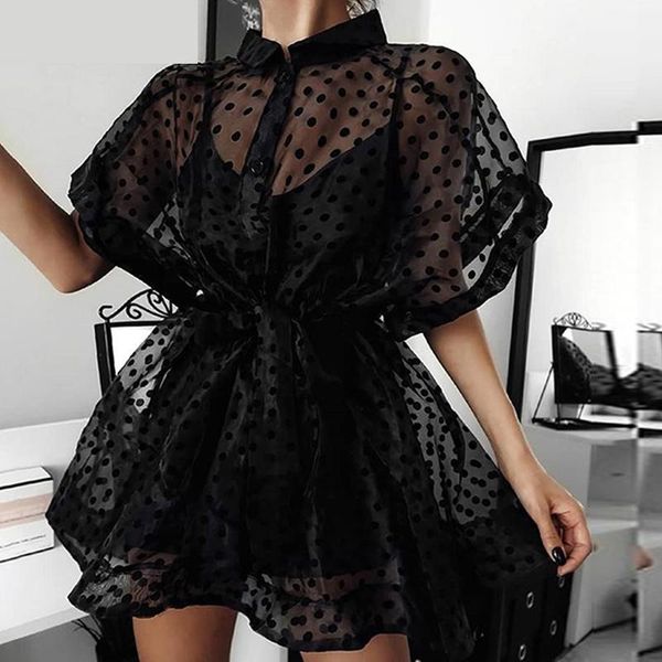 2020 spring summer polka dot mesh mini dress elegant lady turn-down collar shirt party dress batwing short sleeve dresses, Black;gray
2020 spring summer polka dot mesh mini dress elegant lady turn-down collar shirt party dress batwing short sleeve dresses, Black;gray
