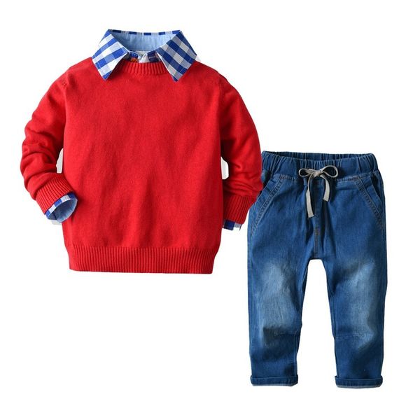 boys three pieces sets baby knitted sweater long sleeve plaid blouse and denim pants children cute preppy boutique kids clothing, White
boys three pieces sets baby knitted sweater long sleeve plaid blouse and denim pants children cute preppy boutique kids clothing, White
