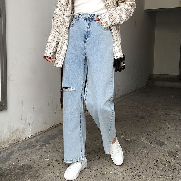 2020 straight jeans high waist plus size women's loose wide legs high waist straight washed vintage loose pants trousers, Blue
2020 straight jeans high waist plus size women's loose wide legs high waist straight washed vintage loose pants trousers, Blue