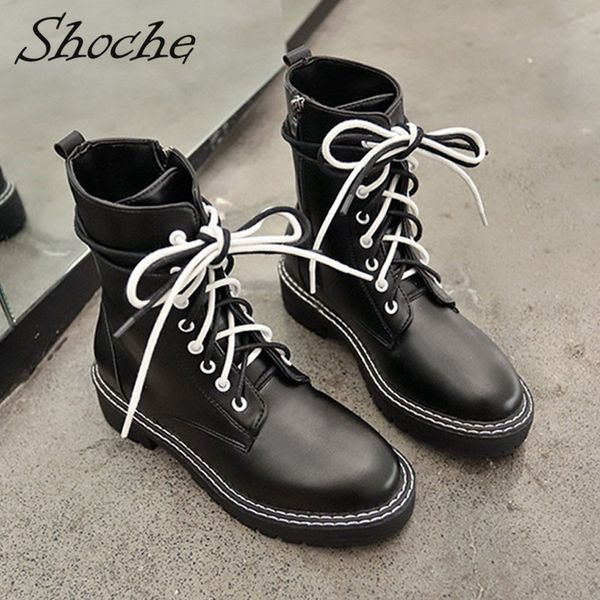 shoche women faux leather ankle boots ladies punk shoes lace-up spring autumn boots block heel 5cm footwear, Black
shoche women faux leather ankle boots ladies punk shoes lace-up spring autumn boots block heel 5cm footwear, Black