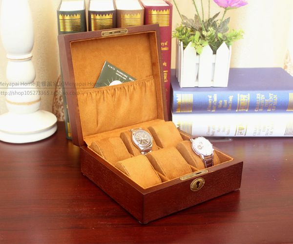 mei 6 slots wooden watch storage box with lock fashion watch display gift case with key men's mechanical box w043, Black;blue 
mei 6 slots wooden watch storage box with lock fashion watch display gift case with key men's mechanical box w043, Black;blue