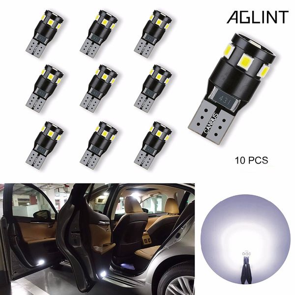

aglint 10pcs t10 led canbus no error w5w 194 168 2825 9-smd 2835 for car dome map door trunk license plate lights white