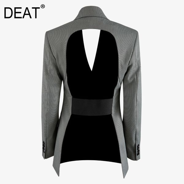 deat 2020 notched collar double breasted gray color plaided high waist hollow out backless full sleeves single blazer wm21102l, White;black
deat 2020 notched collar double breasted gray color plaided high waist hollow out backless full sleeves single blazer wm21102l, White;black