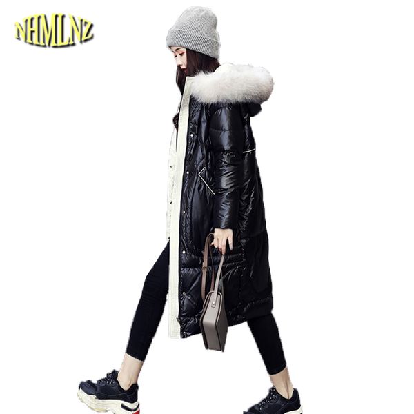 med-length glossy down coats women 2019 new fur collar slim coat hooded warm down jacket female outwear casaco qa32, Black
med-length glossy down coats women 2019 new fur collar slim coat hooded warm down jacket female outwear casaco qa32, Black