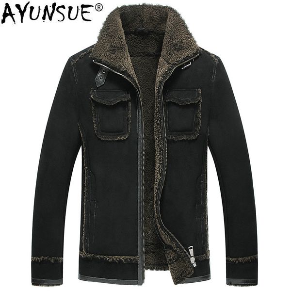 ayunsue men's genuine leather jacket winter coat sheep shearling jacket original real fur coats sheepskin coat for men 2791, Black
ayunsue men's genuine leather jacket winter coat sheep shearling jacket original real fur coats sheepskin coat for men 2791, Black