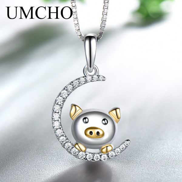 

umcho real 925 sterling silver necklaces & pendants cute chinese year of the pig gift for girl romantic gift fine jewelry