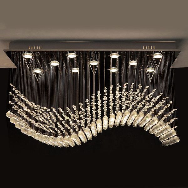 Contemporary Led Crystal Chandelier Lighing Rain Drop Crystal Ceiling Light Fixture Wave Design For Dining Room Living Room