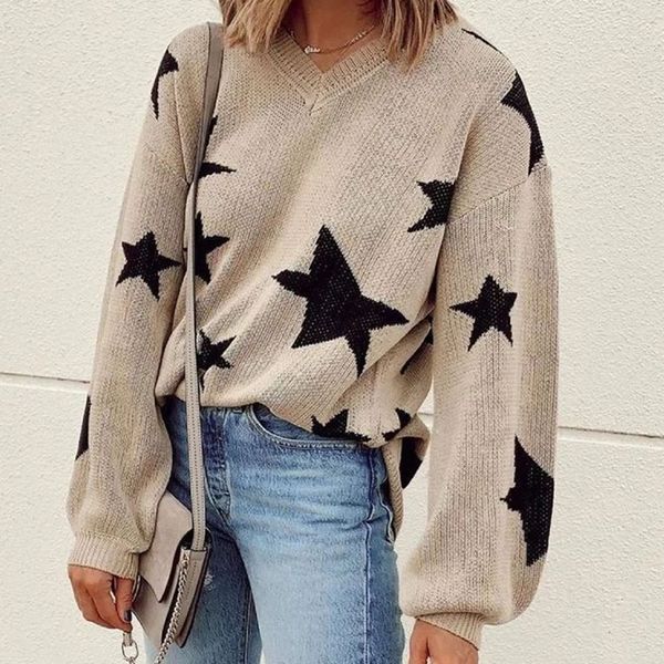 women knitted sweater 2019 winter autumn female knitwear casual loose stars print plus size xl pullover ladies knited sweaters, White;black
women knitted sweater 2019 winter autumn female knitwear casual loose stars print plus size xl pullover ladies knited sweaters, White;black