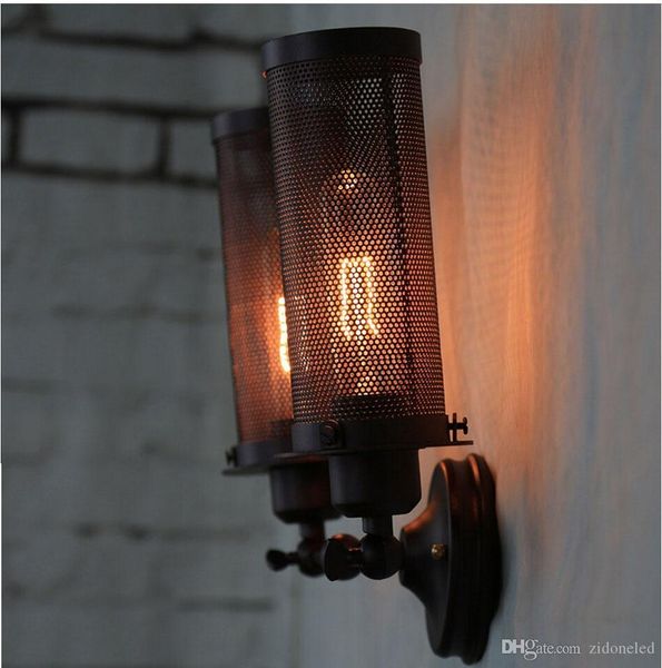 Loft Vintage Led Wall Lights Double-head Wall Sconces Mounted Lamp Iron Net Black Adjustable Industrial Wall Sconce E27