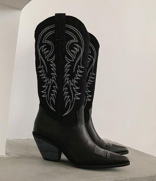 2019 retro leather knee high boots women pointed toe embroidery wedges high heel boots woman fashion cowboy boots, Black
2019 retro leather knee high boots women pointed toe embroidery wedges high heel boots woman fashion cowboy boots, Black