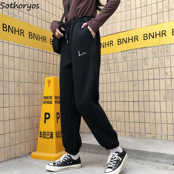 pants women plus size black streetwear embroidery 5 color high waist trousers womens thicker korean style keep warm drawstring, Black;white
pants women plus size black streetwear embroidery 5 color high waist trousers womens thicker korean style keep warm drawstring, Black;white