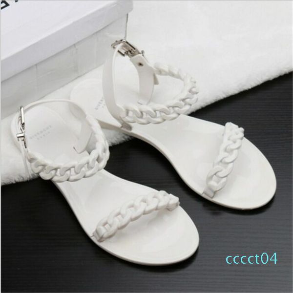 europe and the united states new plastic chain beach shoes candy color jelly sandals chain flat bottomed out sandals ct044, Black
europe and the united states new plastic chain beach shoes candy color jelly sandals chain flat bottomed out sandals ct044, Black