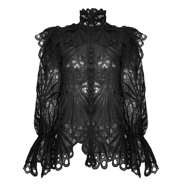new arrival women hollow out solid lace stand collar lantern sleeve blouse female top, White
new arrival women hollow out solid lace stand collar lantern sleeve blouse female top, White