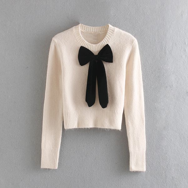 women zaraing2019 new autumn and winter sweater decorated with velvet bow, White;black
women zaraing2019 new autumn and winter sweater decorated with velvet bow, White;black