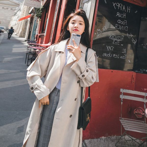 trench coat women in the long version of the korean version 2019 spring and autumn new loose thin over the knee casual jacket, Black 
trench coat women in the long version of the korean version 2019 spring and autumn new loose thin over the knee casual jacket, Black