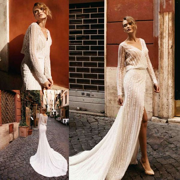 2019 берта роскошные свадебные платья v шеи кружева аппликации бусины с длинными рукавами свадебные платья на заказ развертки поезд бохо пля, White
2019 берта роскошные свадебные платья v шеи кружева аппликации бусины с длинными рукавами свадебные платья на заказ развертки поезд бохо пля, White