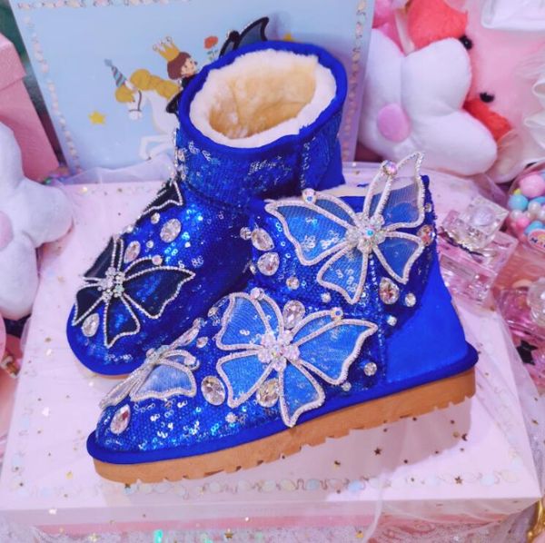 women shoes woman boots ankle snow boots 2019 winter new hand-studded crystal butterfly sequins short tube flat snow x121, Black 
women shoes woman boots ankle snow boots 2019 winter new hand-studded crystal butterfly sequins short tube flat snow x121, Black