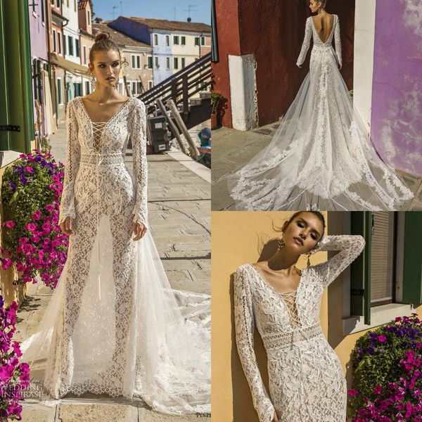 2019 julie vino lace wedding dresses with skirt deep v neck illusion appliqued beach wedding dress backless long sleeve bridal gowns, White
2019 julie vino lace wedding dresses with skirt deep v neck illusion appliqued beach wedding dress backless long sleeve bridal gowns, White